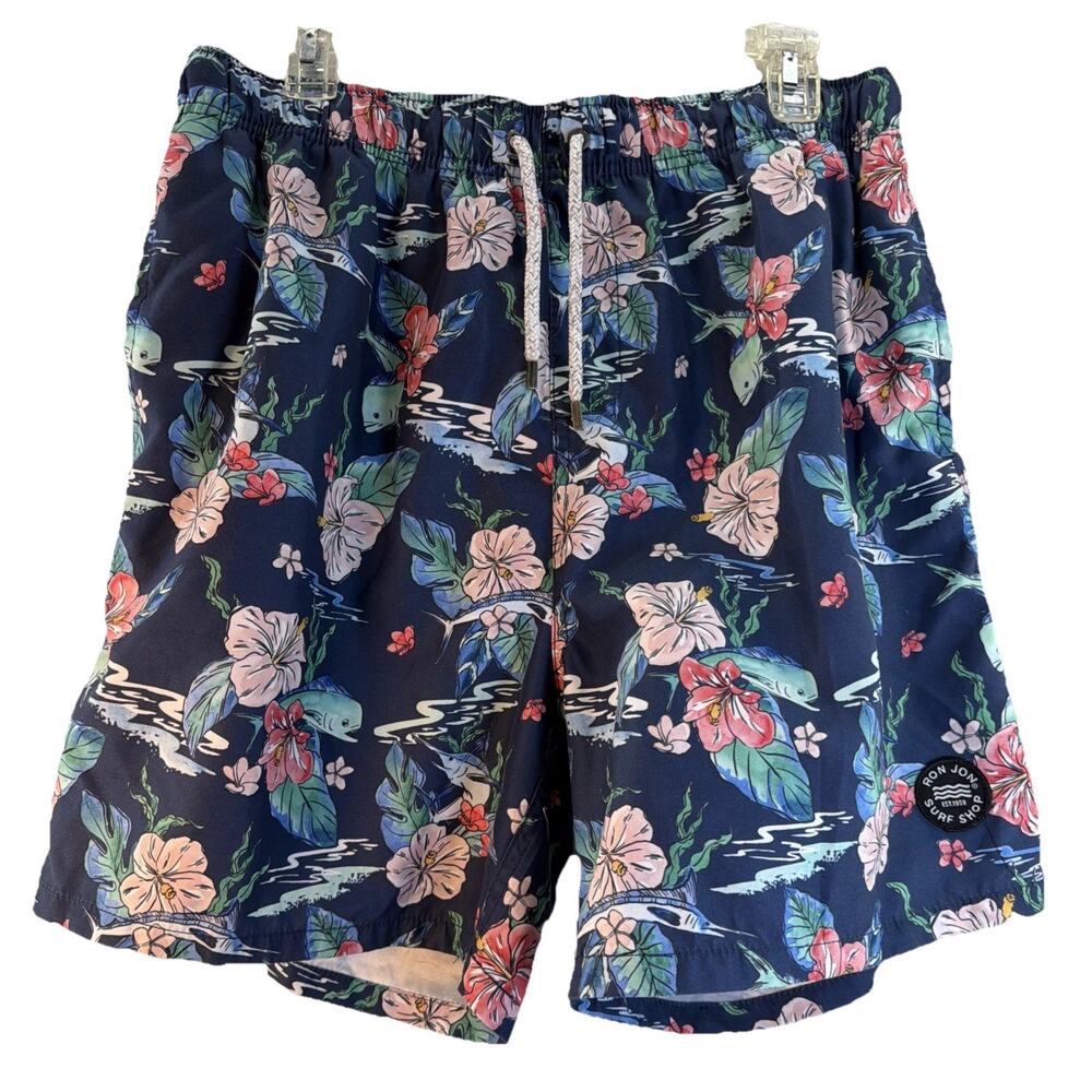 Ron Jon Surf Shop Mens Size XXL 2XL Blue Tropic Floral Lined Swim Trunks Shorts